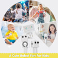 Miniatyrbild 3 av 3: Kid Robot Handfläkt, Färgväxlande Huvud Robot Leksak - Liten Handfläkt Med 3 Hastigheter För Skrivbord, Utomhus, Vandring, Camping, Resa - Vit