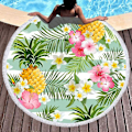 Miniatyrbild 1 av 4: Strandhandduk 150 x 150 cm Tjock Rund Strandhandduk Överdimensionerad Filt, Mikrofibertyg med Bomullsfransar, Tropiskt Blommig Ananas Fancy Tryck Tjock L