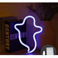 Miniatyrbillede 2 af 2: Ghost Neon Skilte Nattelys, LED Skilte Spøgelse Form Lampe Neon Lys til Jul, Væg, Fest Børn Børn Teen Soveværelse Dekor-Spøgelse med Holder Base(