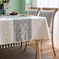 Miniatyrbild 3 av 5: Rektangulära Dukar för Matbord, Stickad Broderi, Texturerad Tofs, Bomull Linne Dekorativ Avlång Bordsduk för Kök Matplats Picknick (140