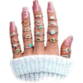 Miniatyrbild 1 av 5: Boho Stackbara Ringar för Kvinnor Guld Knogring Set Enkla Stjärna Måne Blomma Ringar för Tonårsflickor Stackbara Estetiska Ringar Presenter för Tonåringar