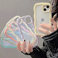 Miniatyrbild 5 av 5: Vågrörelse Ram Transparent Skal för iPhone 14 Pro Telefonfodral, Söt Vågrörelse Ram Smalt Passform Stötsäker Telefon Genomskinlig Mjuk Snygg Repskyddande TPU Skal - Gul