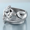 Miniatyrbilde 3 av 5: Legering Kitten Åpen Ring Europeisk Og Amerikansk Retro Live Cat Totem Ring Kvinne