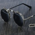 Pikkukuva 2 / 5: 3057 Steampunk aurinkolasit pyöreät metalliset naisten tyyli retro flip pyöreät kaksoismetalliset aurinkolasit miehille pyöreät aurinkolasit