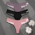 Miniatyrbild 1 av 6: FINETOO 3-pack Dam Trosor i Bomull Spets Tanga Sexiga Enfärgade Låg Midja Bikini Underkläder Damer Andningsbara G-string Underkläder SET 15 M