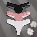 Miniatyrbild 1 av 6: FINETOO 3-pack Dam Trosor i Bomull Spets Tanga Sexiga Enfärgade Låg Midja Bikini Underkläder Damer Andningsbara G-string Underkläder SET 1 M