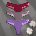 Miniatyrbild 1 av 6: FINETOO 3-pack Dam Trosor i Bomull Spets Tanga Sexiga Enfärgade Låg Midja Bikini Underkläder Damer Andningsbara G-string Underkläder SET 7 M