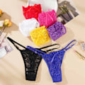 Miniatyrbild 3 av 6: ALLTOOALL Sexiga spetsunderkläder för kvinnor, låg midja, justerbara stringtrosor, transparent G-string, kvinnliga, andningsbara underbyxor, underkläder YELLOW 40-70KG