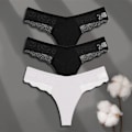 Miniatyrbild 1 av 6: FINETOO 3-pack Dam Trosor i Bomull Spets Tanga Sexiga Enfärgade Låg Midja Bikini Underkläder Damer Andningsbara G-string Underkläder SET 10 M
