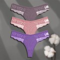 Miniatyrbild 1 av 6: FINETOO 3-pack Dam Trosor i Bomull Spets Tanga Sexiga Enfärgade Låg Midja Bikini Underkläder Damer Andningsbara G-string Underkläder SET 16 M