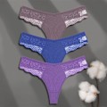 Miniatyrbild 1 av 6: FINETOO 3-pack Dam Trosor i Bomull Spets Tanga Sexiga Enfärgade Låg Midja Bikini Underkläder Damer Andningsbara G-string Underkläder SET 4 M