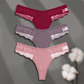 Miniatyrbild 1 av 6: FINETOO 3-pack Dam Trosor i Bomull Spets Tanga Sexiga Enfärgade Låg Midja Bikini Underkläder Damer Andningsbara G-string Underkläder SET 12 M