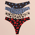 Miniatyrbild 1 av 6: FINETOO 4 st Ultra Mjuka Trosor För Kvinnor Sexiga Grafiska Tryck Sömlösa Stringtrosor Kvinnliga Stretch Leopard G-string Bekväma Underkläder Style 1 M