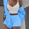 Vinter varm pyjamas exponerad navel långärmad väst shorts set blue S