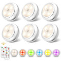 Miniatyrbild 1 av 10: 6st RGB LED underskåpsbelysning Dimbar Puck Closet Remote Colorful