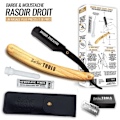 Miniatyrbild 2 av 3: Rak rakhyvel/Barberrakhyvel utbytbart blad + 5 dubbla blad (10 enkelblad) + Hemostatisk sticka