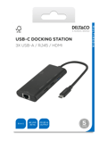 USB-C dockningsstation, enkel, 1x HDMI, 3x USB-A, RJ45
