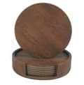 Set, 6 Round PU Leather Coasters with Holder Brown