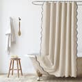 Duschdraperi i texturerat linne 90x180cm, smalt duschdraperi, vattentätt, mögelresistent, tvättbart för badrum med ringar, beige