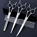 Dog Scissor Set with Straight Scissors, Thinning Scissors, Curved Scissors and Comb Silver