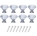 Diamond Shaped Glass Knobs Transparent/Silver 8 pcs