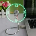 Mini USB-klockfläkt. Flexibel svanhals LED-klockfläkt med tidsvisning via USB.