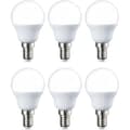 Förpackning med 6 små runda G45 LED-lampor, E14 Edison skruvbas, 5W (motsvarande 40W), varmvit, ej dimbar [Energiklass F]
