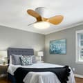 Ceiling fan with LED lighting 24 W, 6 speeds, 3 ABS blades, silent with remote control and wall switch for bedroom White & Natural Wood Grain 61cm-Dual Control