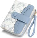 Women's Leather Wallet with RFID Protection, Slim Design, Floral Pattern and Zipper Pocket Blue