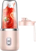 Mini Blender 400ML Portable Smoothie Mixer USB Rechargeable Handheld for Travel, Gym & Kitchen Pink Single lid