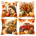 Putetrekk 45×45 cm 4-pakning med Gresskar og Høstløv, Dekorative Pynteputer til Sofa, Stue og Halloween C