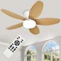 Ceiling fan with LED lighting 63/108 cm, 40 W, 5 ABS blades, remote control, 6 speeds, dimmable, quiet DC motor White & Wood Grain 108cm