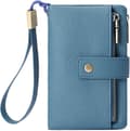 Women's Leather Wallet with RFID Protection, Small Double Zipper Wallet with Card Slots Blue
