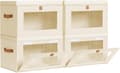 Foldable Storage Boxes 2/4/6 pcs, Fabric Bins with Handles and Window for Wardrobe and Shelf Beige 4 Pack