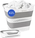Foldable Laundry Basket 42 L with Handle, Space-Saving Laundry Hamper for Clothes, Bathroom and Bedroom Light grey 1 Pack