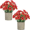 2-Pack Artificial Potted Plants – Small Fake Plants with Daisy & Eucalyptus, Artificial Flowers Home Decor Red