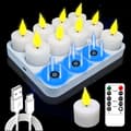 12-pack Flameless LED Candles, Rechargeable Candles with Magnetic Charging Station, Timer and 2 Remote Controls B