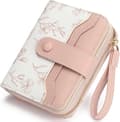 Women's Leather Wallet with RFID Protection, Slim Design, Floral Pattern and Zipper Pocket Pink