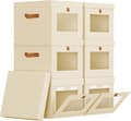 Storage Boxes with Lids 4/6 pcs, Foldable Fabric Boxes 42×30×28 cm with Window and Handle Beige 6 Pack