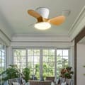 Ceiling fan with LED lighting 24 W, 6 speeds, 3 ABS blades, silent with remote control and wall switch for bedroom White & Natural Wood Grain 51cm-Remote Control