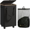 Large Laundry Basket with Wheels – 70L Foldable Laundry Hamper with Lid and Removable Inner Bag