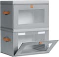 Foldable Storage Boxes 2/4/6 pcs, Fabric Bins with Handles and Window for Wardrobe and Shelf Grey 2 Pack