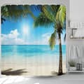 Vattentätt duschdraperi 3D-strand med 12 krokar, badrumsgardin 180x200 cm