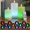 3-pack LED pillar candles with color-changing flame, 3D flickering effect, real wax and remote control for home and party