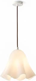 Flower-shaped pendant lamp in wavy glass, E27 socket and adjustable cord 150 cm, ceiling lamp for kitchen island and dining area White