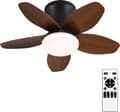 Ceiling fan with LED lighting 63/108 cm, 40 W, 5 ABS blades, remote control, 6 speeds, dimmable, quiet DC motor Black & Walnut 63cm