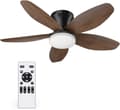 Ceiling fan with LED lighting 63/108 cm, 40 W, 5 ABS blades, remote control, 6 speeds, dimmable, quiet DC motor Black & Walnut 108cm