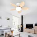 Ceiling fan with LED lighting 65/95/110 cm, 5 blades, remote control, 6 speeds, quiet reversible DC motor White & Wood Grain 65cm