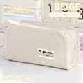 Large Capacity Pencil Case, Double Layer with 5 Compartments, Multifunctional Pencil Case for School Beige