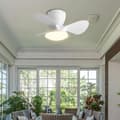 Ceiling fan with LED lighting 24 W, 6 speeds, 3 ABS blades, silent with remote control and wall switch for bedroom White 61cm-Wall Control